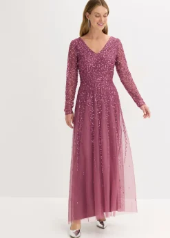 bonprix bonprix Vestido largo de noche con lentejuelas Rosa oscuro Hot