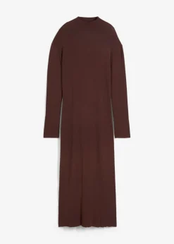 bonprix bonprix Vestido largo de punto fino de mezcla de viscosa fluida Marrón tierra New