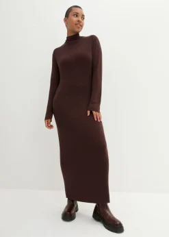 bonprix bonprix Vestido largo de punto fino de mezcla de viscosa fluida Marrón tierra New