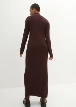 bonprix bonprix Vestido largo de punto fino de mezcla de viscosa fluida Marrón tierra New