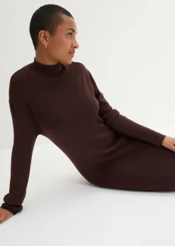 bonprix bonprix Vestido largo de punto fino de mezcla de viscosa fluida Marrón tierra New