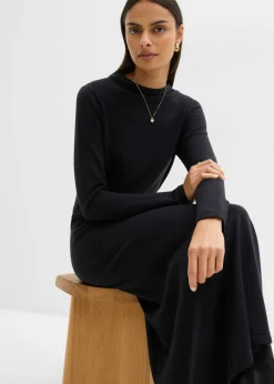 bonprix bonprix Vestido largo de punto fino con cachemir Negro New