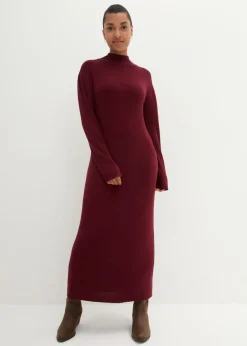 bonprix bonprix Vestido largo de punto fino de mezcla de viscosa fluida Rojo rubí Clearance