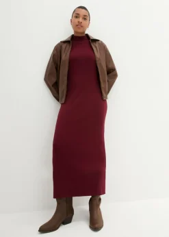 bonprix bonprix Vestido largo de punto fino de mezcla de viscosa fluida Rojo rubí Clearance