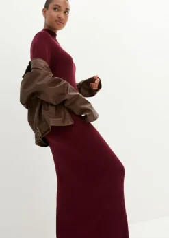 bonprix bonprix Vestido largo de punto fino de mezcla de viscosa fluida Rojo rubí Clearance