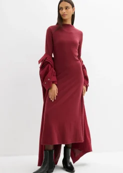 bonprix bonprix Vestido largo de punto fino con cachemir Rojo rubí Online