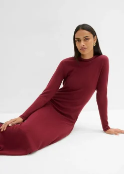 bonprix bonprix Vestido largo de punto fino con cachemir Rojo rubí Online