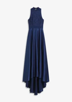 bonprix bonprix Vestido largo de satén brillante con encaje Azul oxford