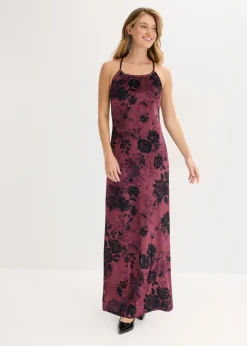 bonprix bonprix Vestido largo de terciopelo brillante Rojo burdeos de flores Outlet