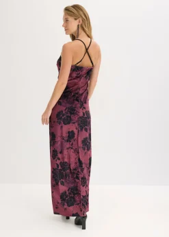 bonprix bonprix Vestido largo de terciopelo brillante Rojo burdeos de flores Outlet