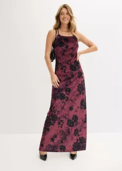 bonprix bonprix Vestido largo de terciopelo brillante Rojo burdeos de flores Outlet
