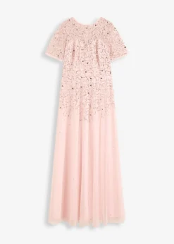 bonprix bonprix Vestido largo de tul delicado con bordado de lentejuelas Rosa perla Discount