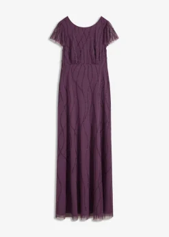 bonprix bonprix Vestido largo de tul delicado con bordado de perlas Lila oscuro Hot