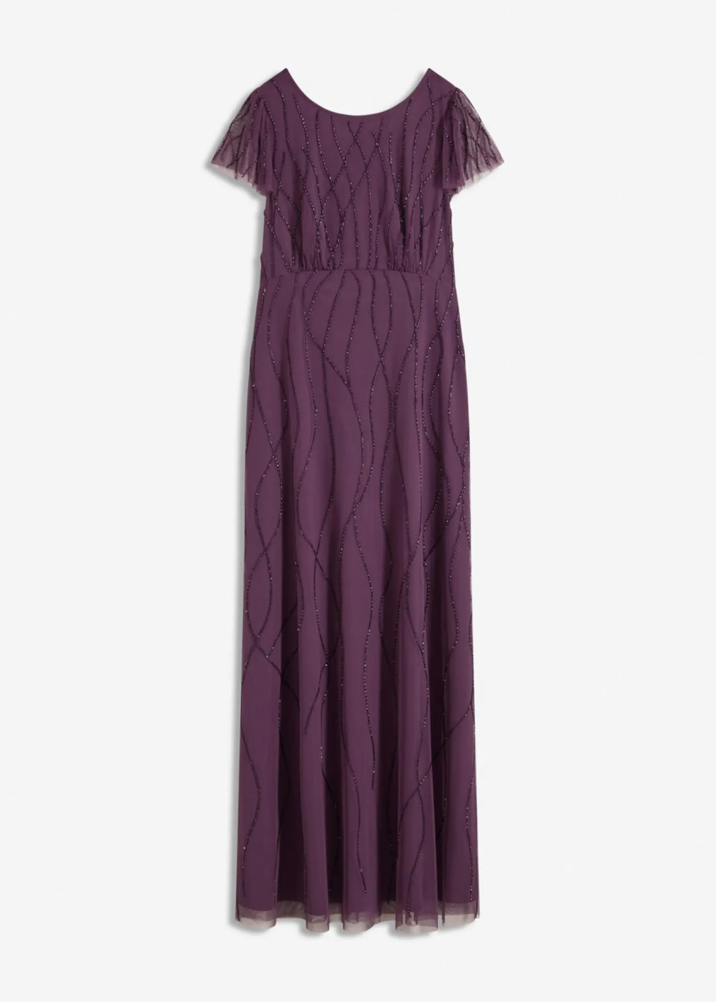 bonprix bonprix Vestido largo de tul delicado con bordado de perlas Lila oscuro