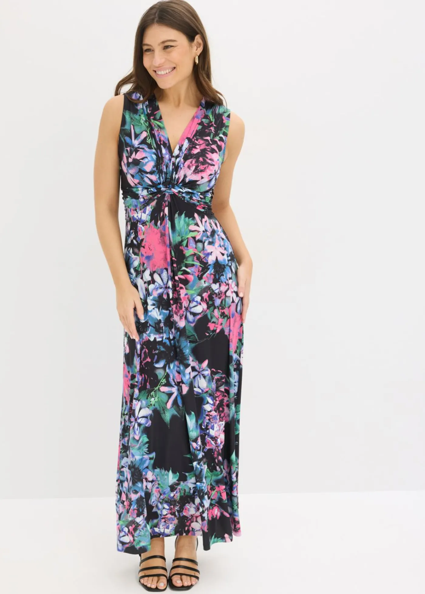 bonprix bonprix Vestido largo de verano Negro de flores Discount