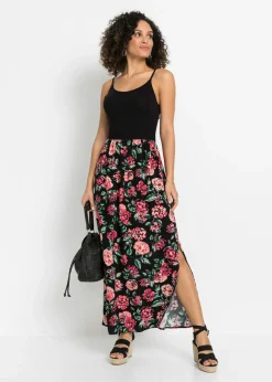 bonprix bonprix Vestido largo de viscosa sostenible Negro de flores Outlet