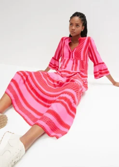 bonprix bonprix Vestido largo de viscosa fluida Rojo-rosa Clearance
