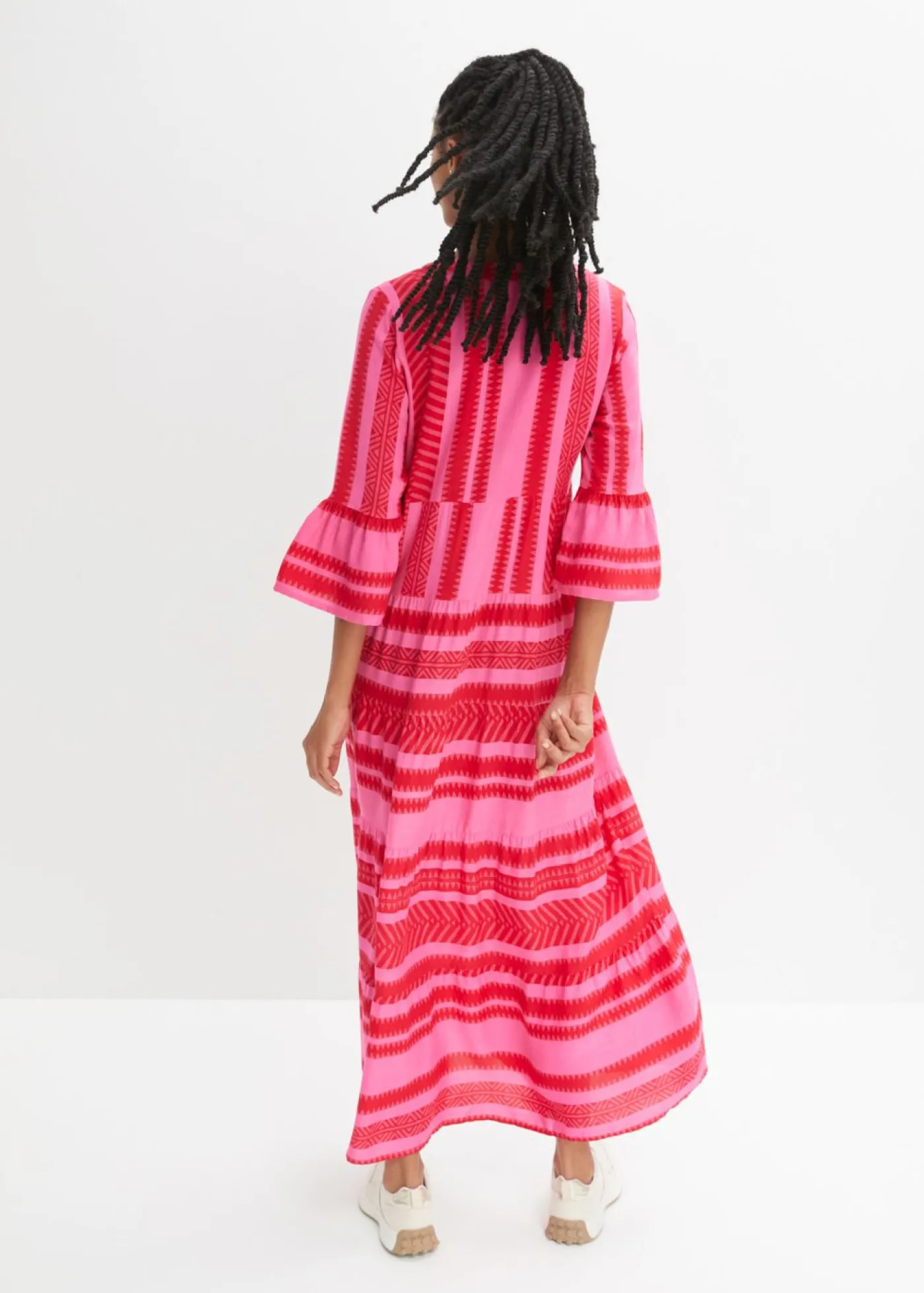 bonprix bonprix Vestido largo de viscosa fluida Rojo-rosa Clearance