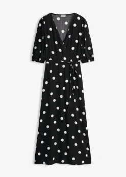 bonprix bonprix Vestido largo de viscosa fluida negro - blanco topos