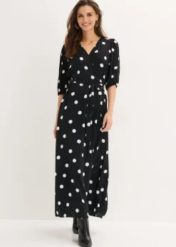 bonprix bonprix Vestido largo de viscosa fluida negro - blanco topos