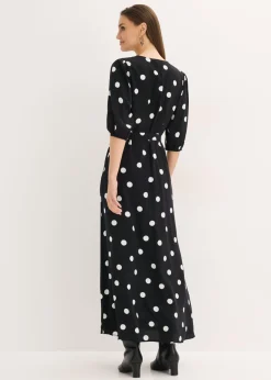 bonprix bonprix Vestido largo de viscosa fluida negro - blanco topos