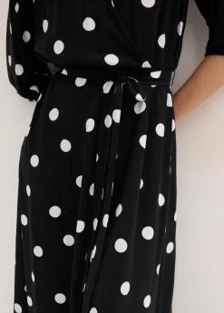 bonprix bonprix Vestido largo de viscosa fluida negro - blanco topos