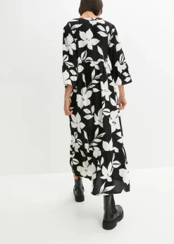 bonprix bonprix Vestido largo de viscosa fluida negro-blanco con flores Clearance