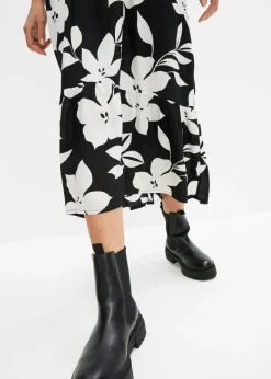bonprix bonprix Vestido largo de viscosa fluida negro-blanco con flores Clearance