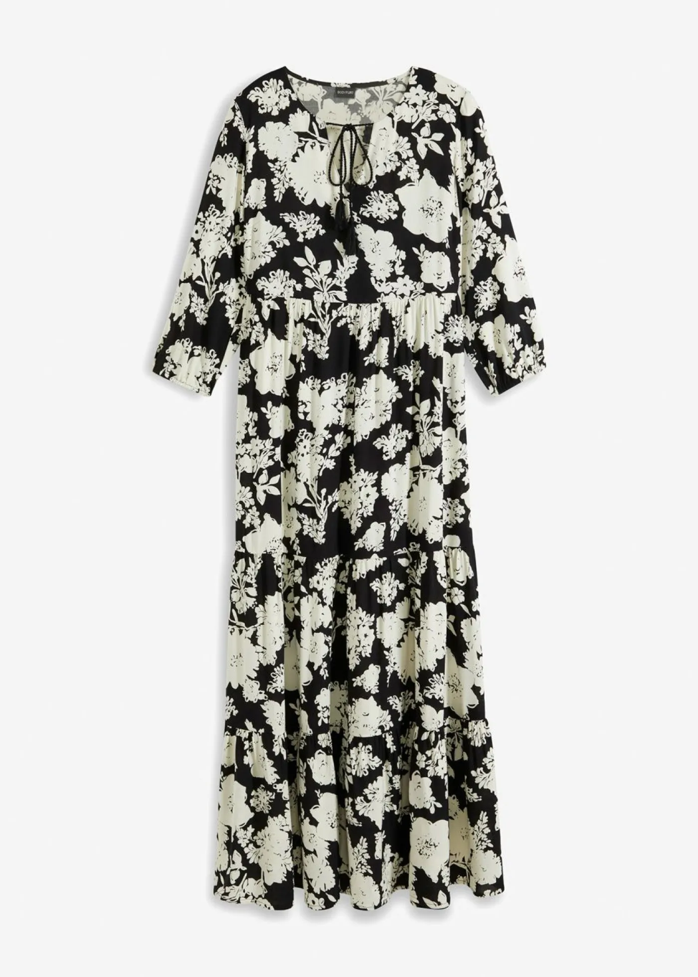 bonprix bonprix Vestido largo de viscosa fluida negro-crema con flores New
