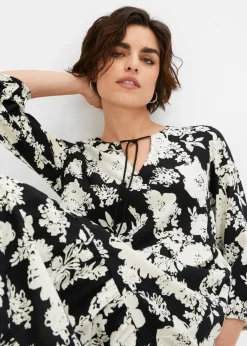 bonprix bonprix Vestido largo de viscosa fluida negro-crema con flores New