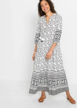 bonprix bonprix Vestido largo de viscosa fluida Blanco-negro con estampado gráfico Outlet