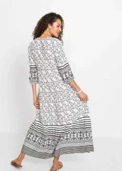 bonprix bonprix Vestido largo de viscosa fluida Blanco-negro con estampado gráfico Outlet