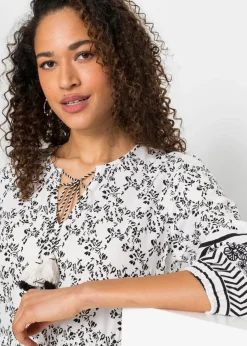 bonprix bonprix Vestido largo de viscosa fluida Blanco-negro con estampado gráfico Outlet