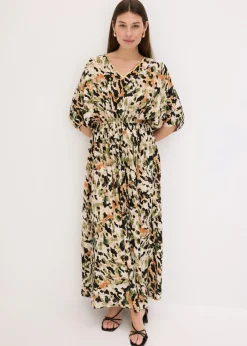bonprix bonprix Vestido largo de viscosa fluida con lentejuelas estampado leo arena-negro-caqui New