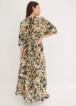 bonprix bonprix Vestido largo de viscosa fluida con lentejuelas estampado leo arena-negro-caqui New