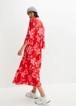 bonprix bonprix Vestido largo de viscosa fluida fresa/rosa loto con flores New
