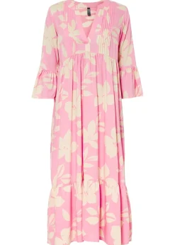 bonprix bonprix Vestido largo de viscosa fluida rosa brillante-arena claro con flores Online