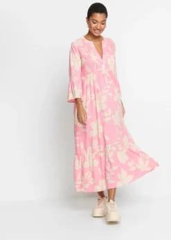 bonprix bonprix Vestido largo de viscosa fluida rosa brillante-arena claro con flores Online