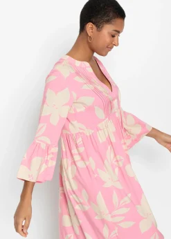 bonprix bonprix Vestido largo de viscosa fluida rosa brillante-arena claro con flores Online