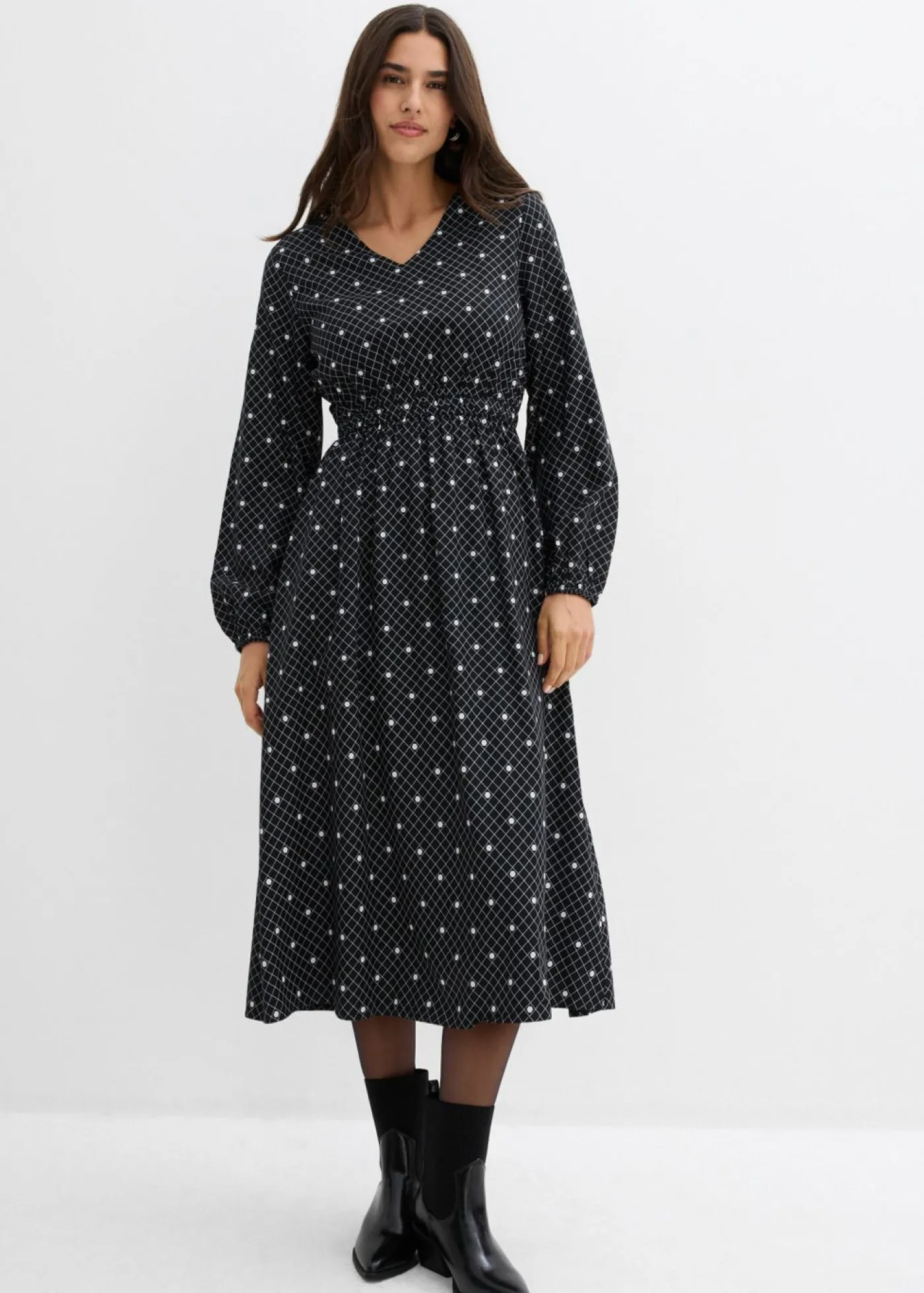 bonprix bonprix Vestido largo de viscosa fluida negro - blanco topos Best