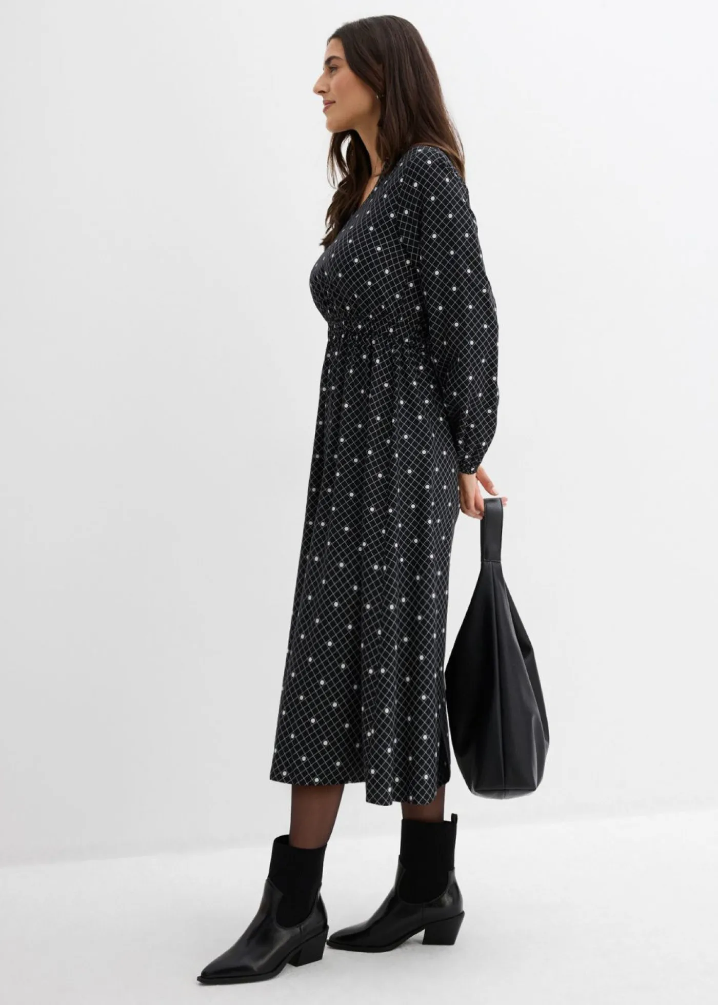 bonprix bonprix Vestido largo de viscosa fluida negro - blanco topos Best