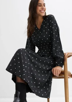 bonprix bonprix Vestido largo de viscosa fluida negro - blanco topos Best