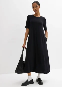 bonprix bonprix Vestido largo en mezcla de modal Negro Outlet
