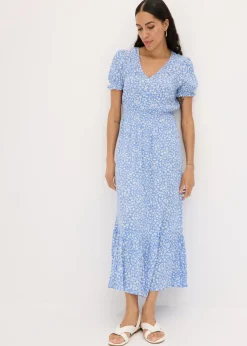 bonprix bonprix Vestido largo estampado azul-blanco con flores Hot