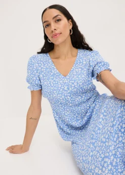 bonprix bonprix Vestido largo estampado azul-blanco con flores Hot