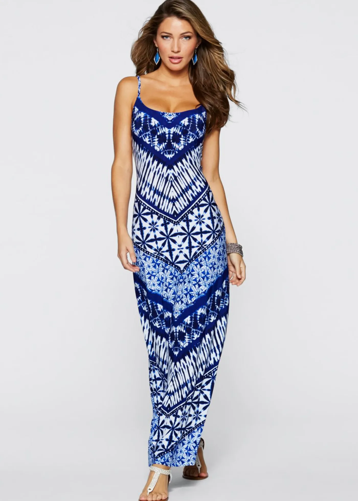 bonprix bonprix Vestido largo estampado Azul-blanco estampado Outlet