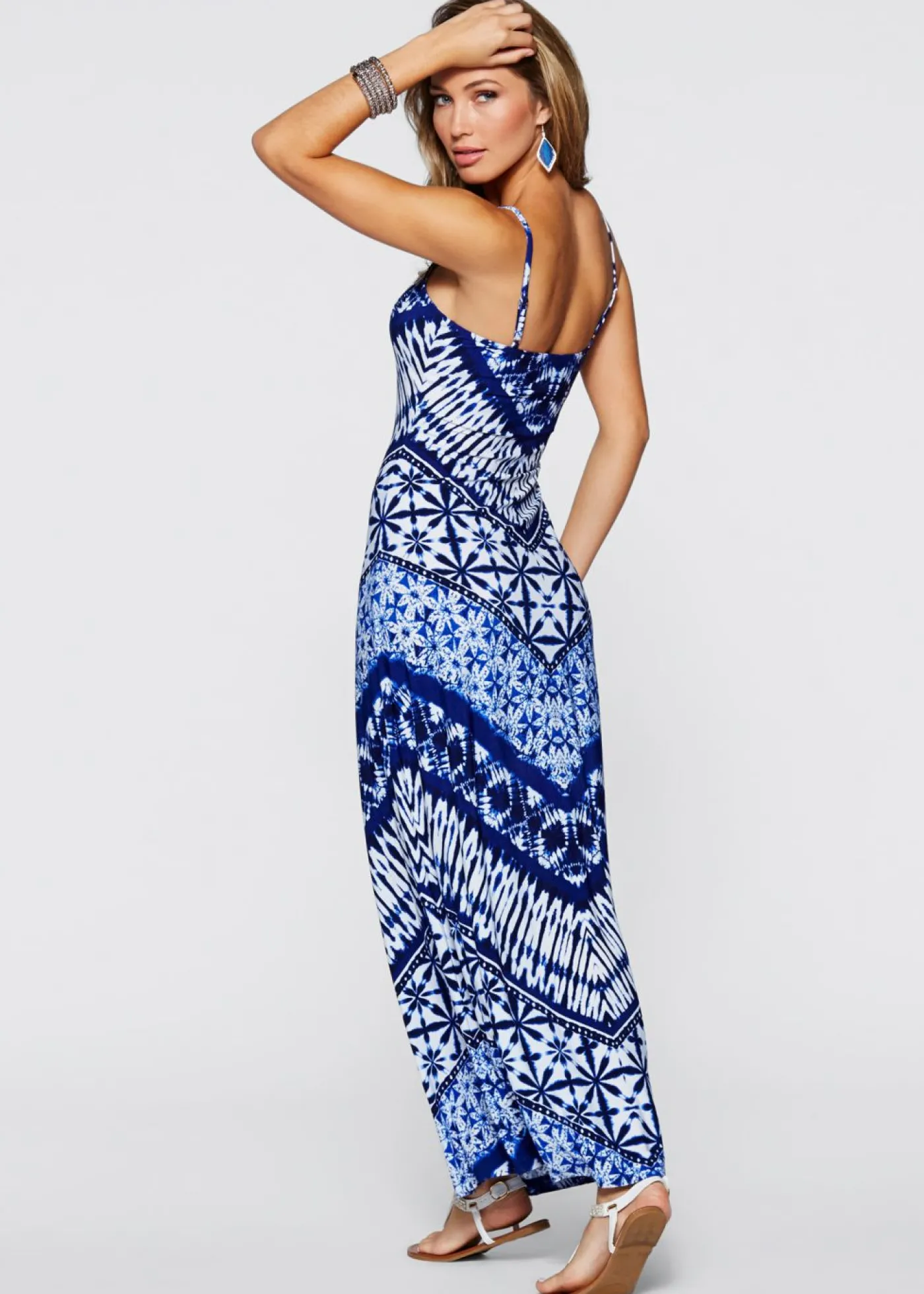 bonprix bonprix Vestido largo estampado Azul-blanco estampado Outlet