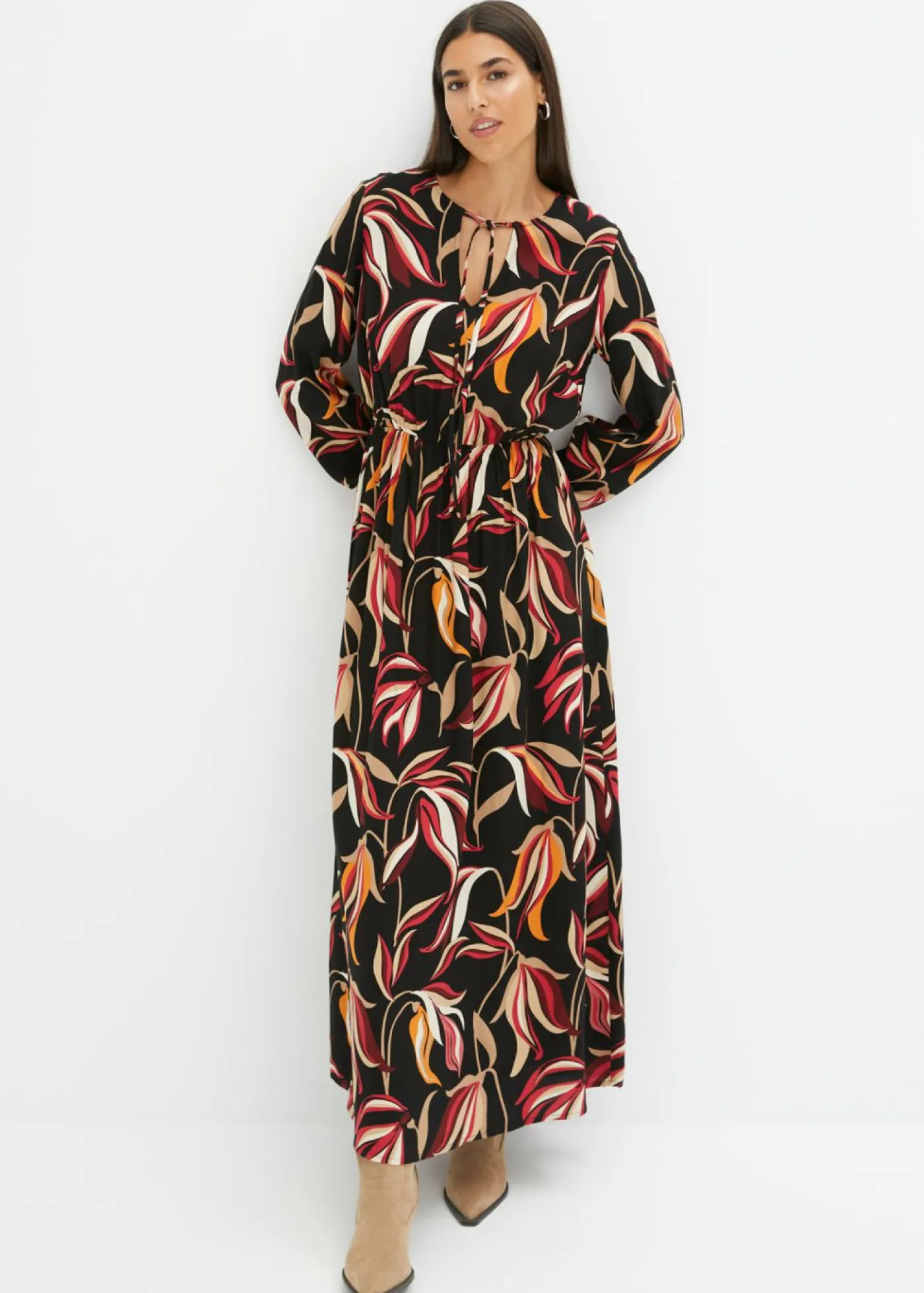 bonprix bonprix Vestido largo estampado Negro Clearance