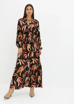 bonprix bonprix Vestido largo estampado Negro Clearance