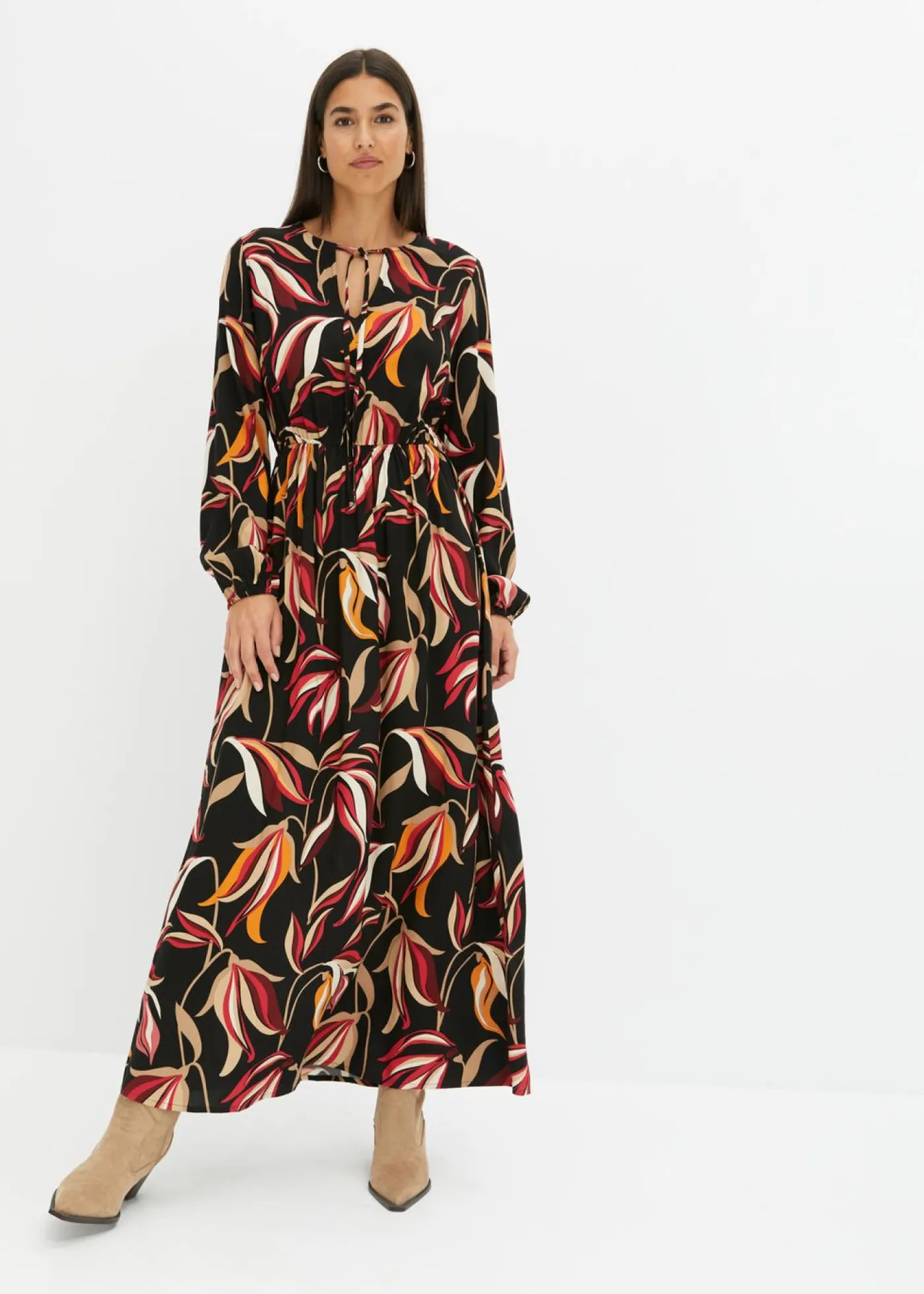 bonprix bonprix Vestido largo estampado Negro Clearance